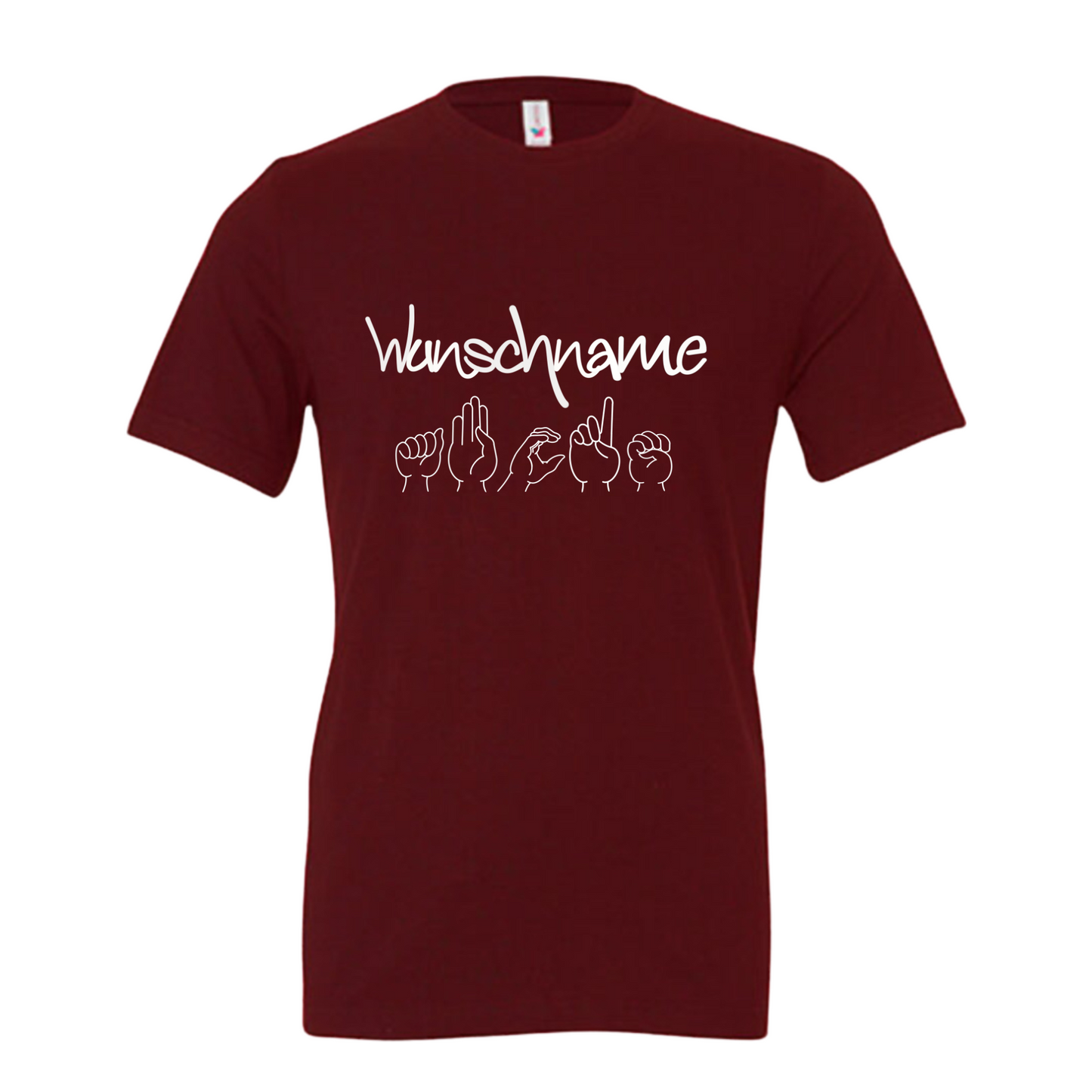 Inklusives Unisex T-Shirt mit individuellem mit Wunschname und Fingeralphabet