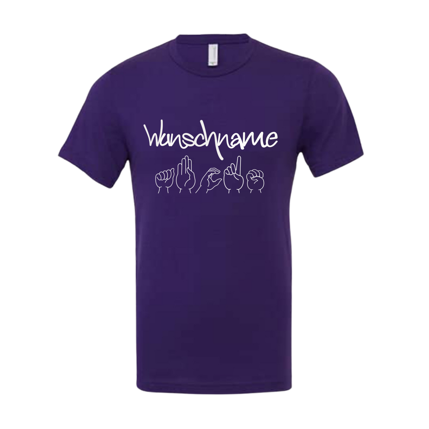 Inklusives Unisex T-Shirt mit individuellem mit Wunschname und Fingeralphabet