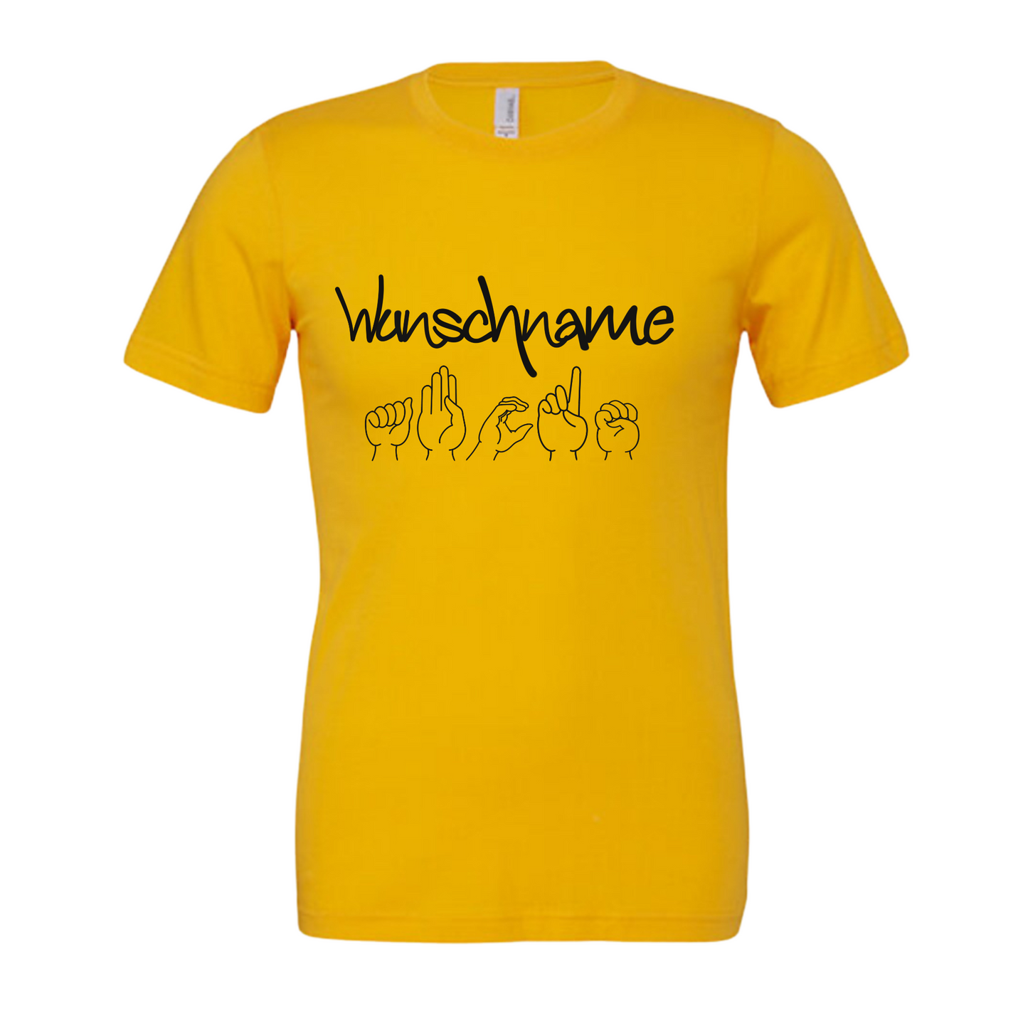 Inklusives Unisex T-Shirt mit individuellem mit Wunschname und Fingeralphabet