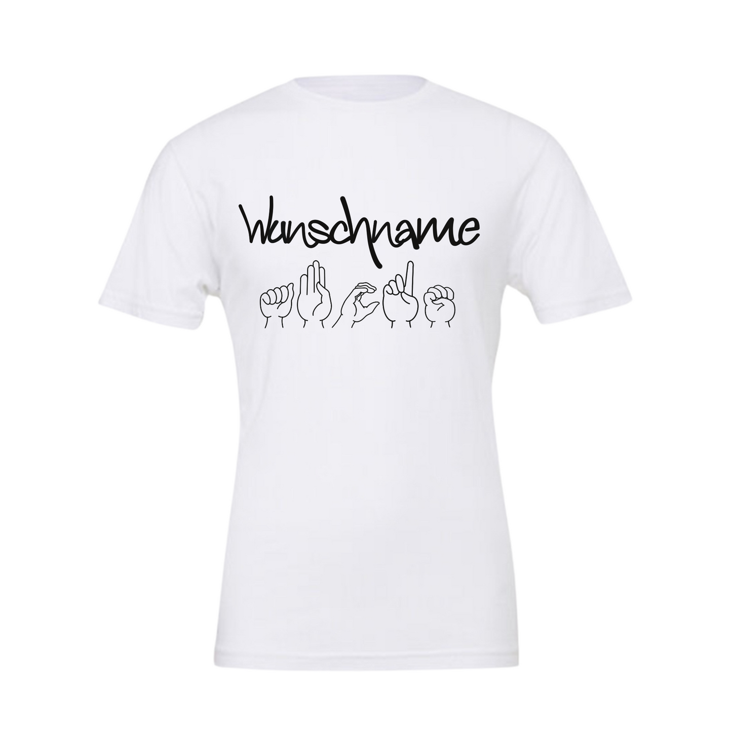 Inklusives Unisex T-Shirt mit individuellem mit Wunschname und Fingeralphabet