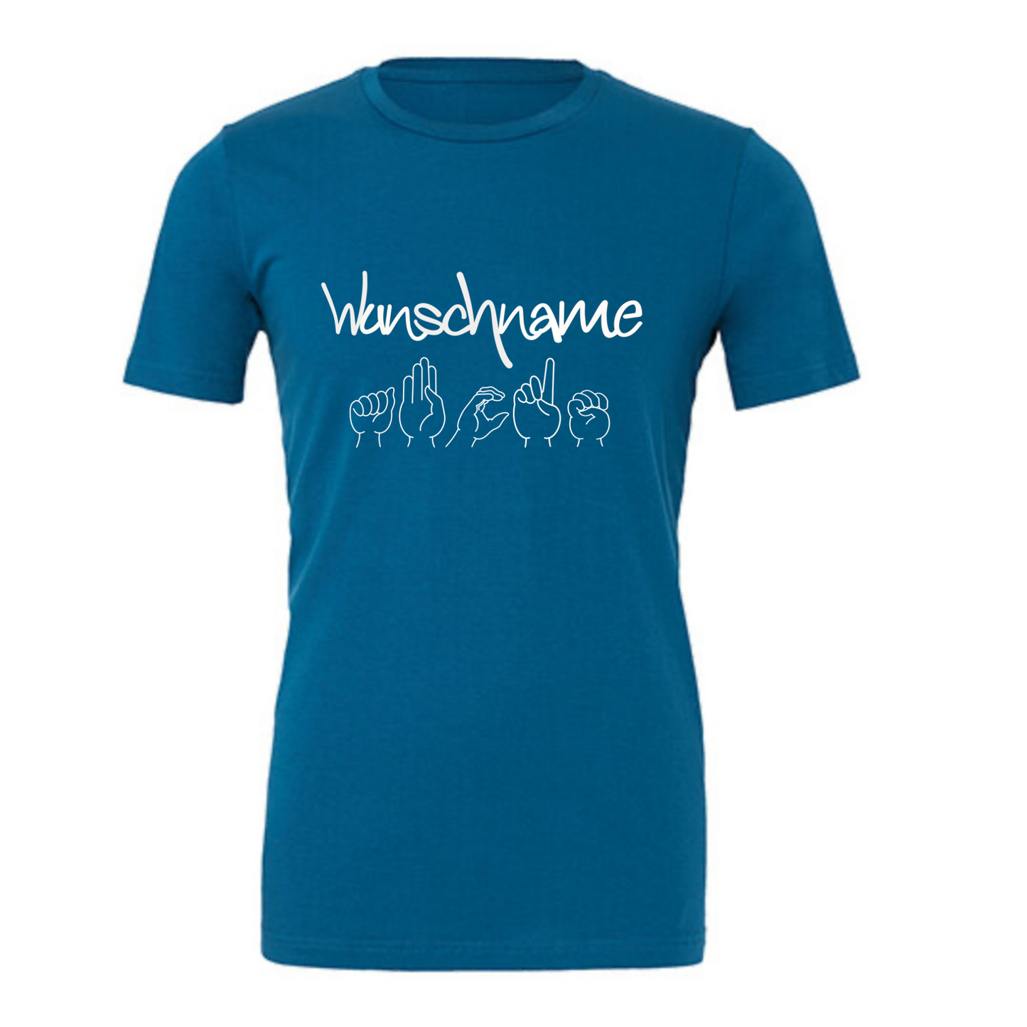 Inklusives Unisex T-Shirt mit individuellem mit Wunschname und Fingeralphabet