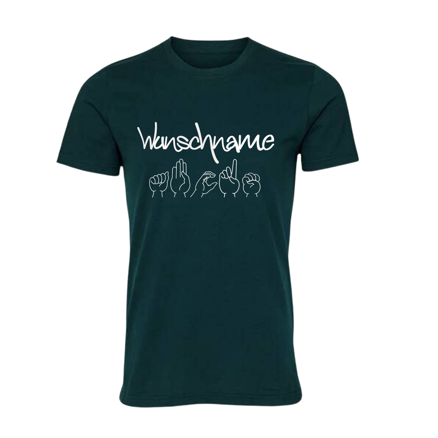 Inklusives Unisex T-Shirt mit individuellem mit Wunschname und Fingeralphabet