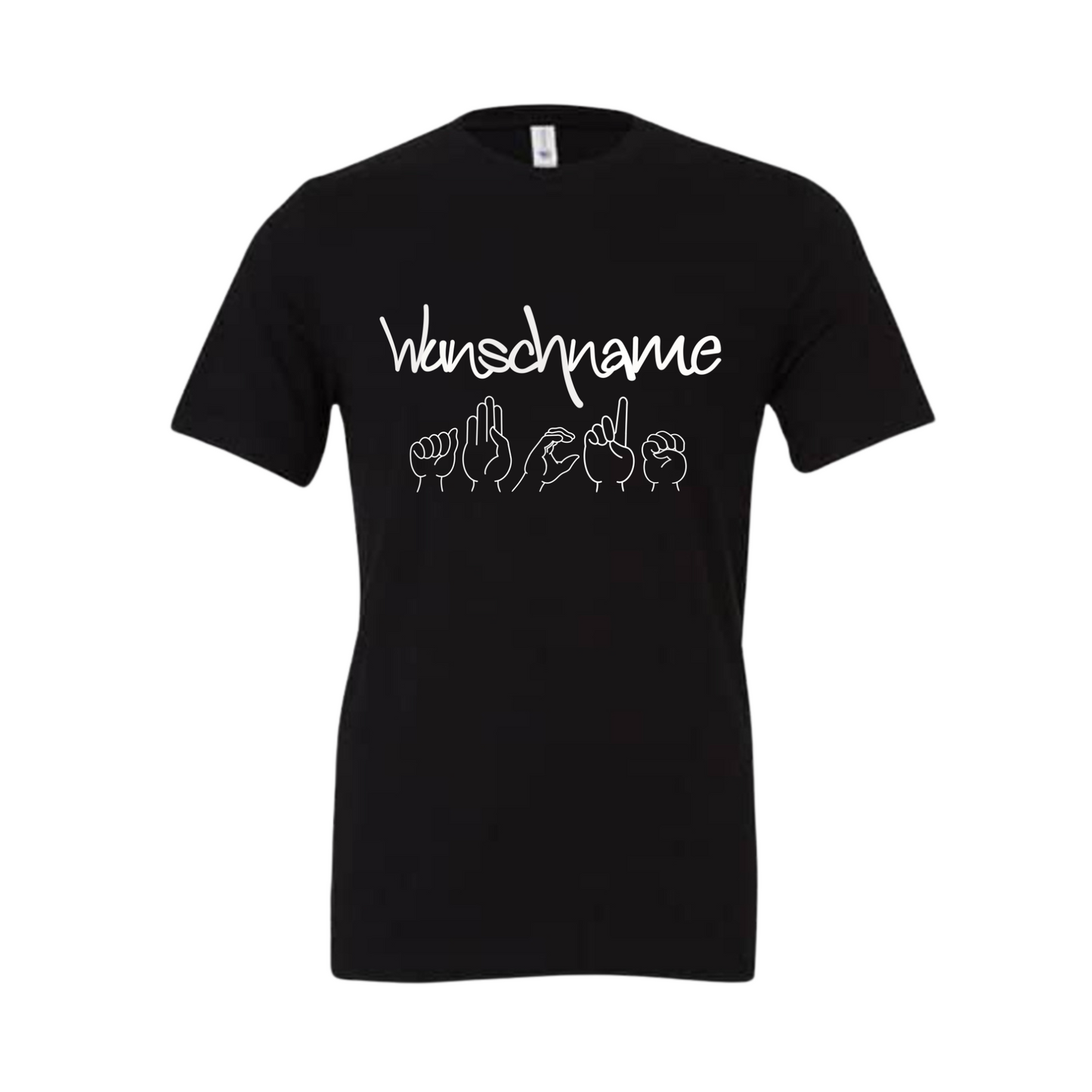 Inklusives Unisex T-Shirt mit individuellem mit Wunschname und Fingeralphabet