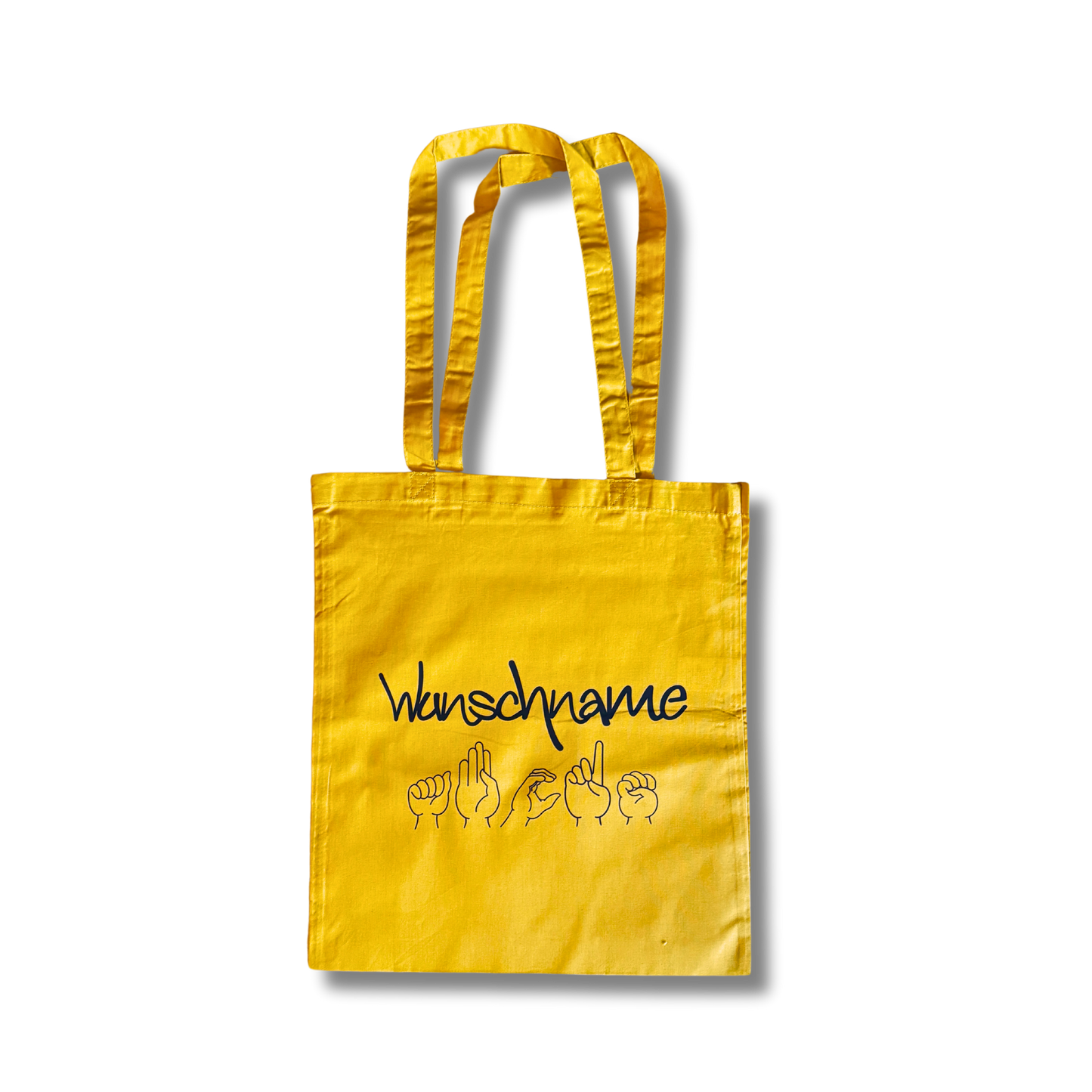 Name and finger alphabet on shopping bag