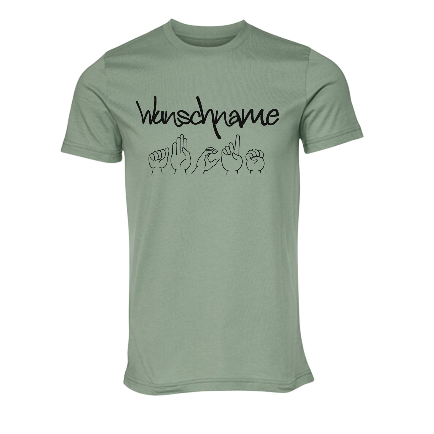 Inklusives Unisex T-Shirt mit individuellem mit Wunschname und Fingeralphabet