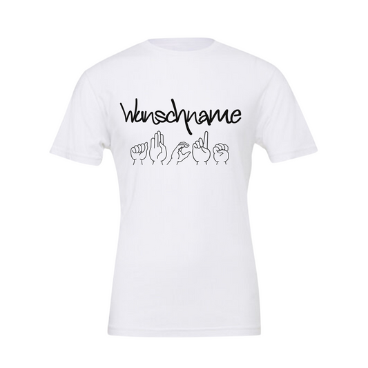 Inklusives Unisex T-Shirt mit individuellem mit Wunschname und Fingeralphabet